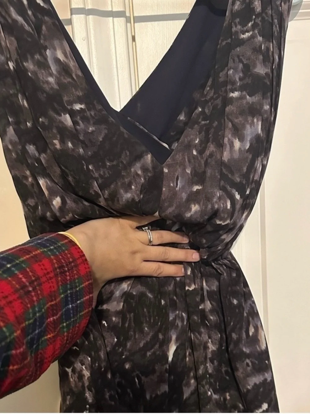 MM Couture Black and Brown Floral V-Neck Dress